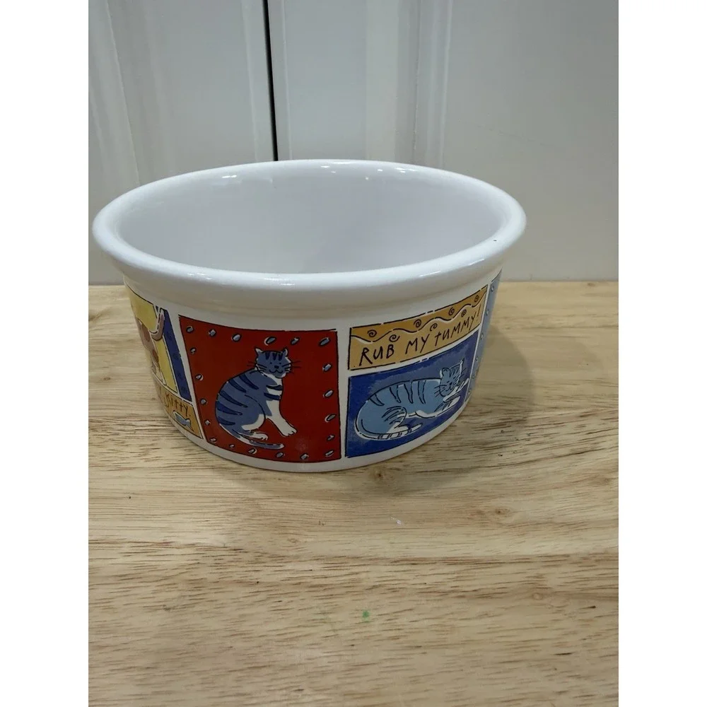 Signature Housewares Cat Bowl By Riviera Van Beers Stoneware 'Feed Me Cat' Print